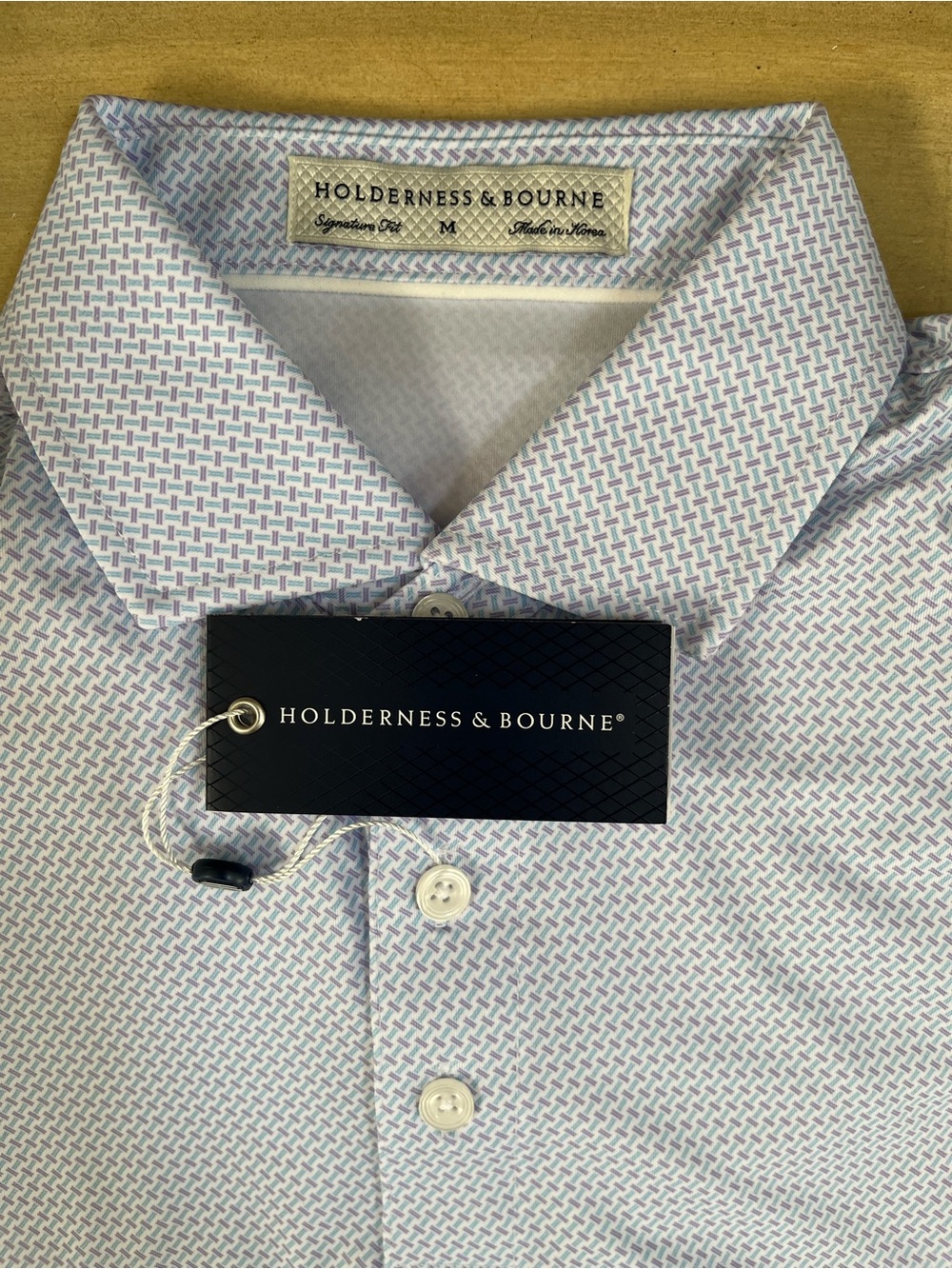Holderness & Bourne Men's Light Blue Patterned Polo